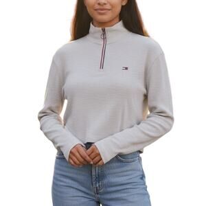 Tommy Hilfiger Sport Cropped Quarter-Zip Waffle Knit Pullover Medium Sporty Chic